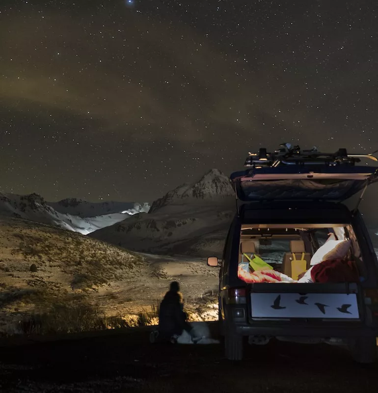 Van parked at night