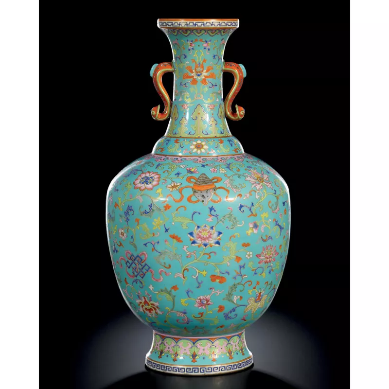 Chinese Turquoise Bajixiang Imitation Cloisonne Vase