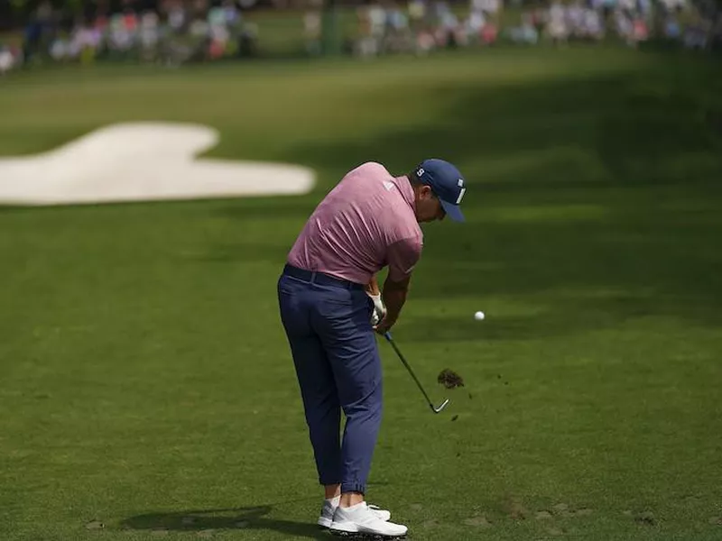 Sergio Garcia tees off on the sixth hole