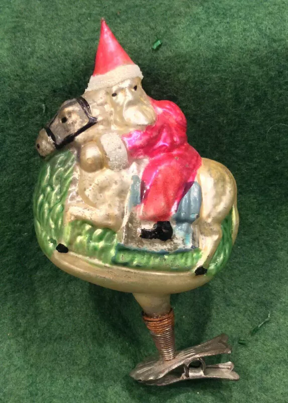 Antique German Blown Glass Santa Ornament