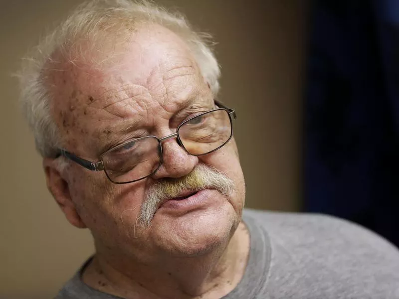 Man at food pantry in Storm Lake, Iowa