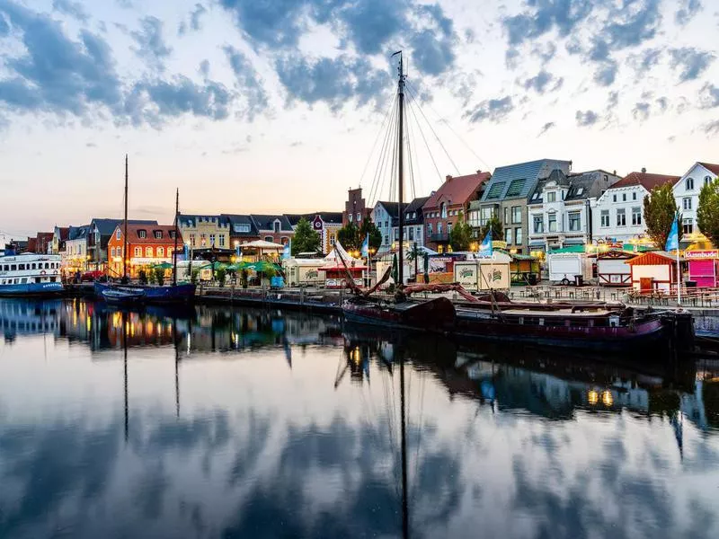 Husum Harbor at Sunset in Nordfriesland, Germany