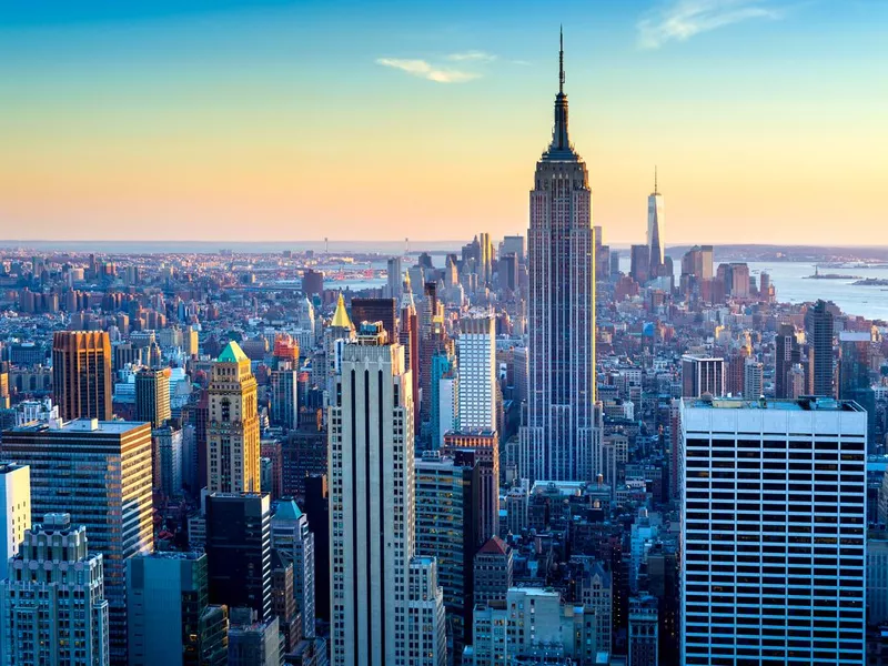 New York City skyline at dusk