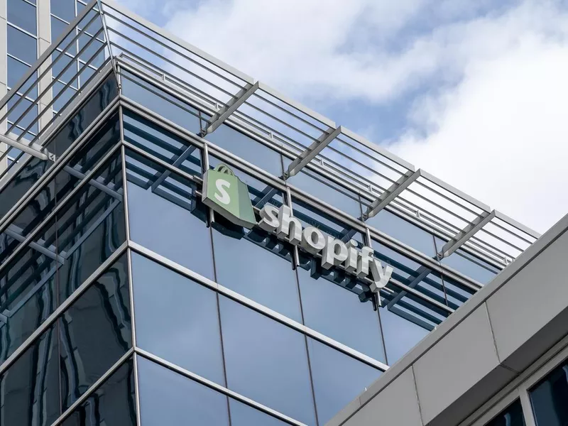 Shopify sign on their headquarters building in Ottawa, Ontario, Canada