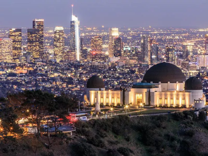 Griffith Observatory Park with Los Angeles Skyline at Dusk