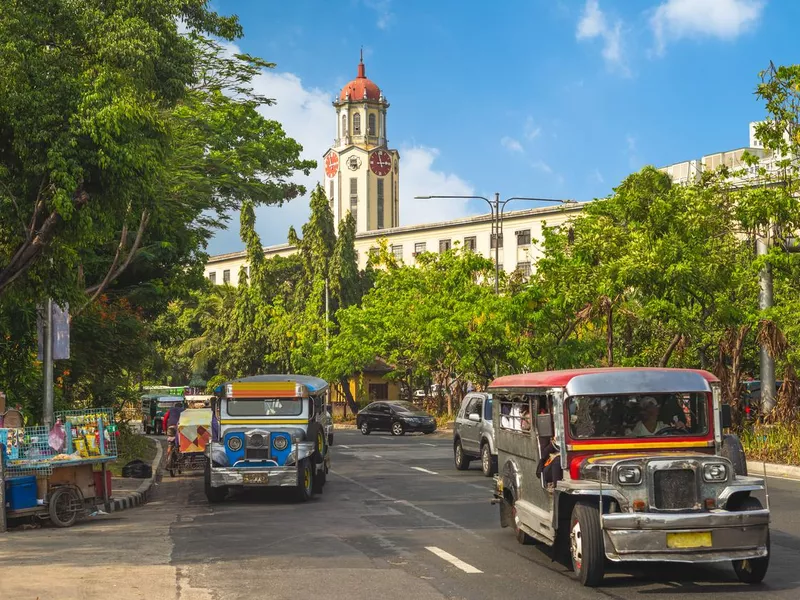 Manila street with view of clock tower