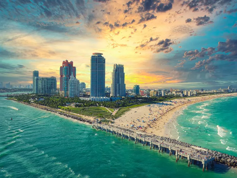 Sunset in Miami South Beach, Florida, USA