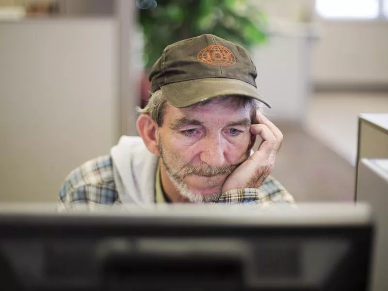 Unemployed worker at Kentucky Career Center in Harlan, Kentucky