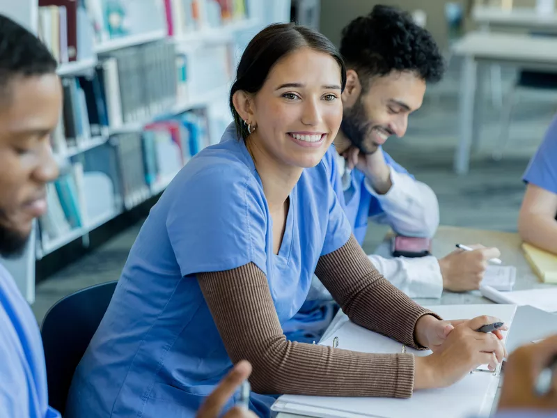 Students studying for nursing school exams