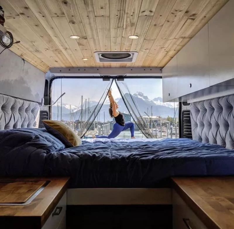 Yoga outside a van