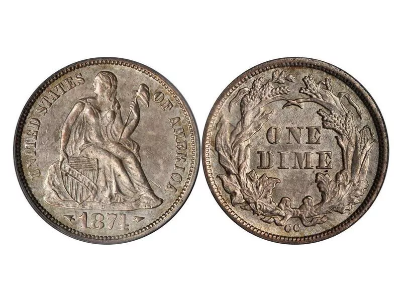 1874 CC Seated Liberty Dime With Arrows