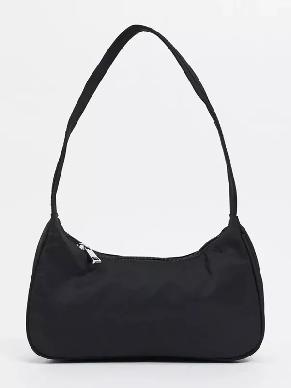 Asos nylon curved 90s shoulder bag in black