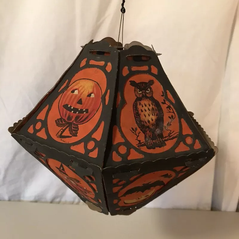 Vintage 1920s Twelve Panel Collapsible Lantern Halloween Decoration