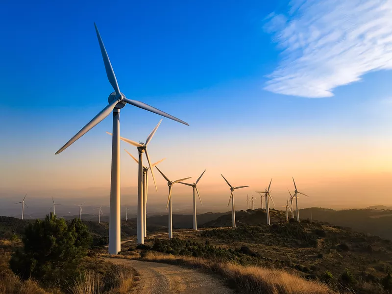 Wind farm at sunset