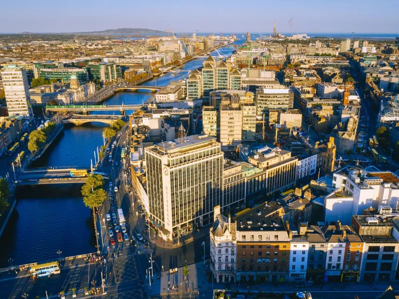 Dublin aerial view with Liffey river