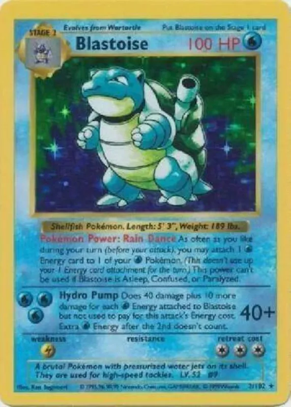 1999 Shadowless Base Set Holo Blastoise No. 2