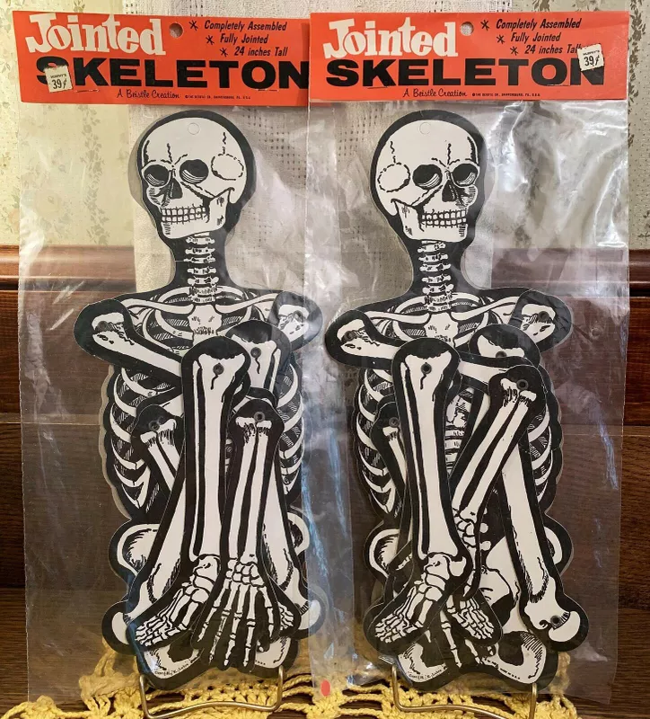 2 MIP Vintage Halloween Jointed Skeleton Decorations