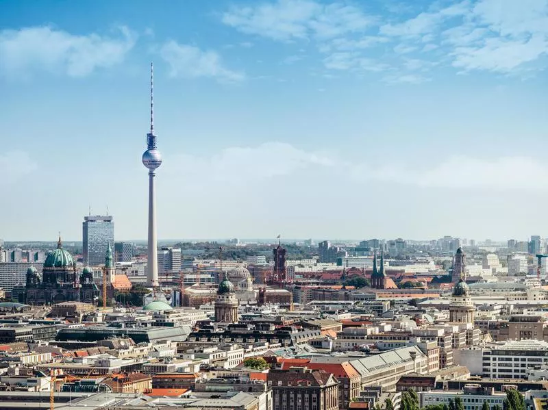 Berlin cityscape with television tower and cathedral