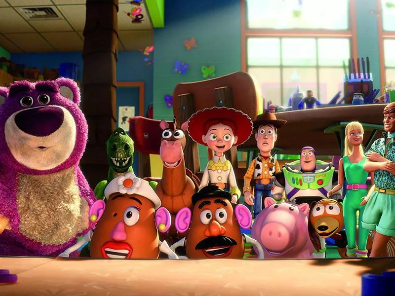 Tom Hanks, Joan Cusack, Michael Keaton, Tim Allen, Ned Beatty, John Ratzenberger, Wallace Shawn, Jodi Benson, Blake Clark, Estelle Harris, and Don Rickles in Toy Story 3 (2010)