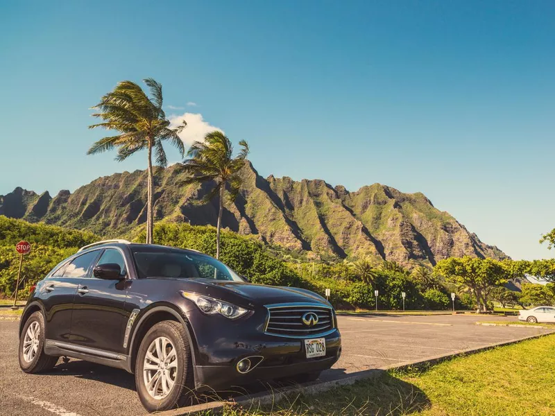 Infiniti Car in Kualoa Park, Oahu, Hawaii