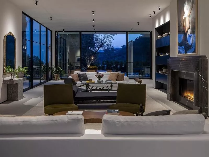 Living room with white furniture