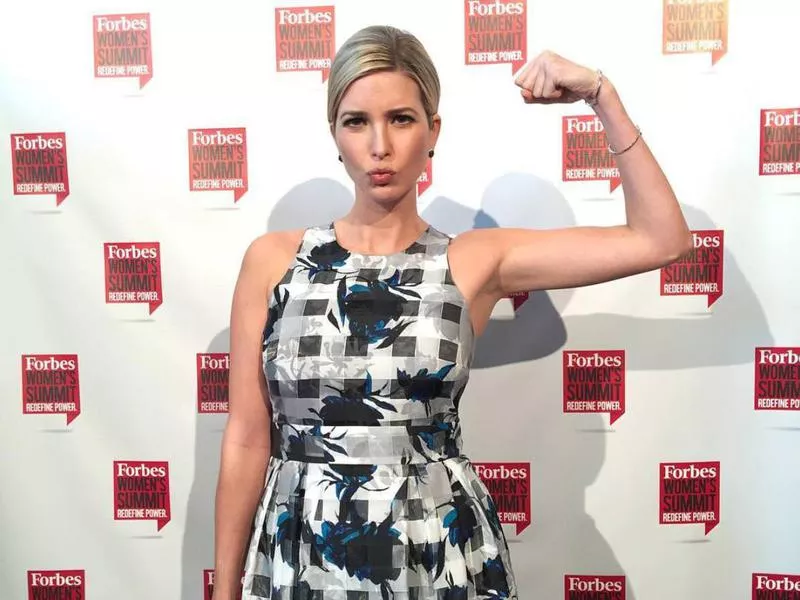 Trump flexes a power pose at Forbes Women's Summit in June 2016.