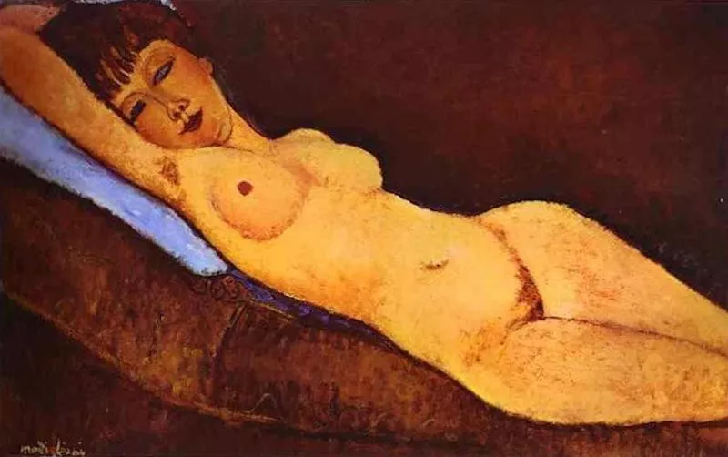 Reclining Nude With Blue Cushion