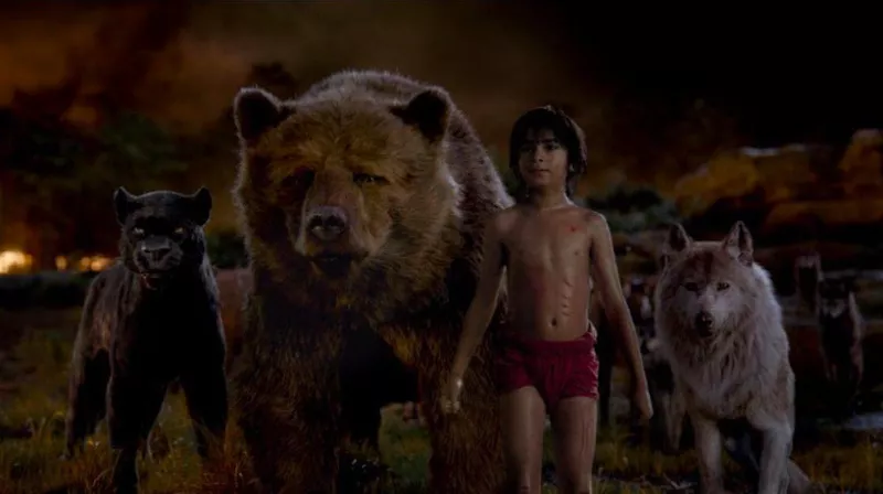 Bill Murray, Ben Kingsley, Lupita Nyong'o, and Neel Sethi in The Jungle Book