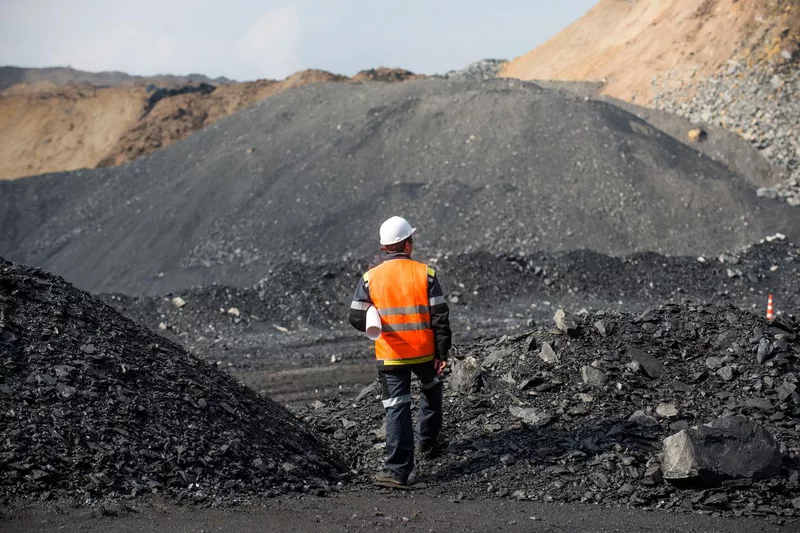 Coal mining in an open pit